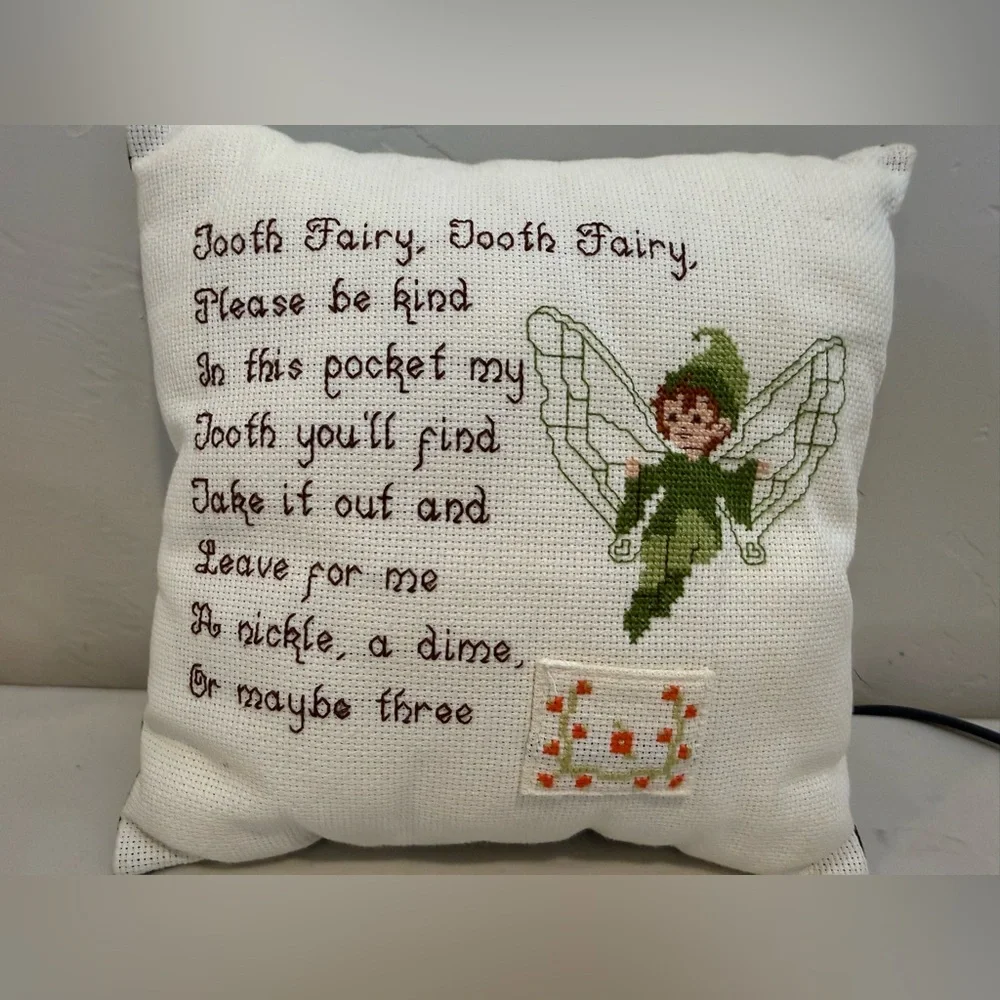 Vintage Hand Cross Stitched‎ Tooth Fairy Pillow (10